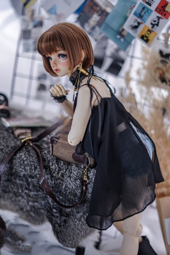 1/4 MSD Clothes,1/3 BJD Clothes,Fashion Doll Clothes Doll Tops for Dd SD Uncle Doll,Chiffon Sling Shirt-Black/White