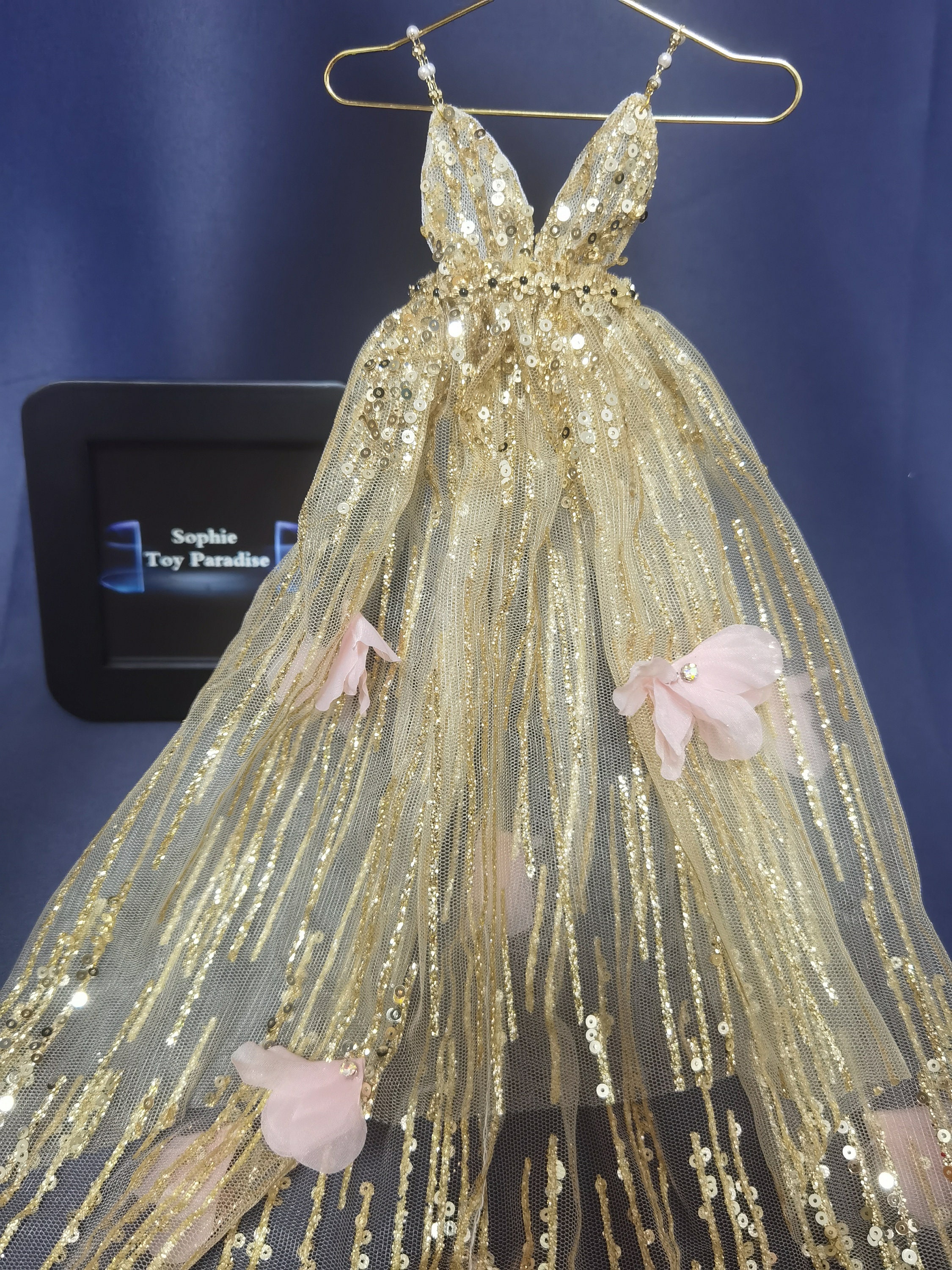 sequin dress toy Gold Doll Dress, BJD Clothes for 1/4, 1/6, OB11, OB24 Color:Regency FUNERAL Size Bust Waist cm Sky Blue & White Doll clothes