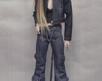Vestiti per bambole BJD 1/4, giacca in pelle PU e jeans, completo, vestiti per bambole da ragazzo