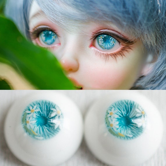 10mm Silver Blue/green 2pcs Glastic Realistic Doll Eyes Oval Made in Japan