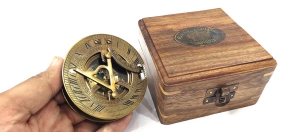 Gilbert Brass Sundial Compass with Leather box
