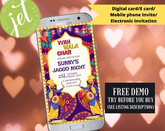 Punjabi Jaggo Night Mobile Invite: Sikh Wedding sangeet invite (Digital Download)