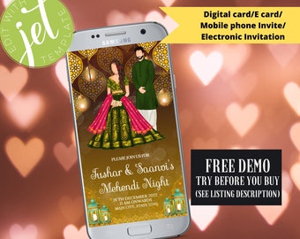 Couple Mehndi Night Mobile Invitation: Henna Ceremony E-Card (Digital Download)