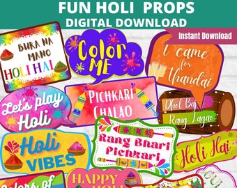 DIY Fun Holi Props,  Holi Photo Booth Props, Holi Party Props, Holi Crafts, Holi DIY Decor, Holi decorations, Festival Of colors Props