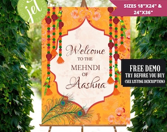 Customizable Mehndi Welcome Sign: Indian Wedding Decor (Digital Download)