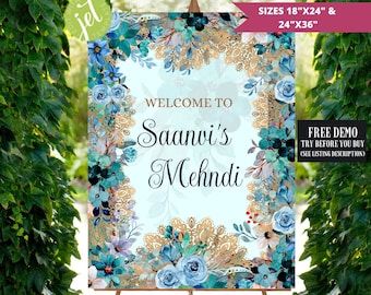 Mehendi Welcome Signage as Indian Wedding Welcome Signage, Mehndi Welcome Signs as Mehndi Signage, Bridal Welcome signs Henna & Mendhi signs