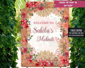 Floral Mehndi Welcome Sign: Indian Wedding Decor (Digital Download)