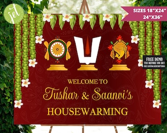 HouseWarming Sign, Grahapravesh Sign, Gruhapravesh Sign, New House Welcome Sign, South Indian Wedding Sign, Indian House Warming Sign