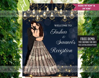Indian Reception/Engagement/Sangeet sign, Reception Sign, Indian Wedding Sign, Indian Couple Dinner party sign, Indian Cocktail party sign