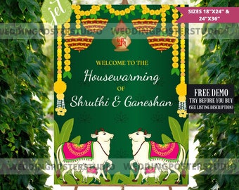 Editable Pichwai Cow Housewarming Sign: Indian Gruhapravesham (Digital Download)