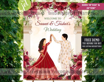 Indian Wedding Welcome Sign: Customizable Desi Couple (Digital Download)