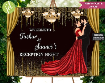 Indian Reception/Engagement/Sangeet sign, Reception Sign, Indian Wedding Sign, Indian Couple Dinner party sign, Indian Cocktail party sign