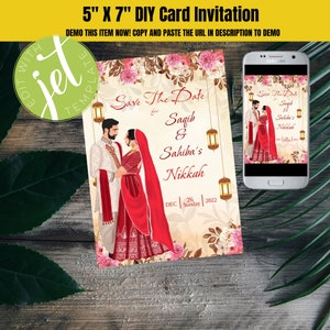 Muslim Wedding Save the Date Invitation Template (Digital Download)