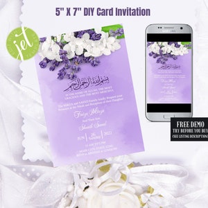 Lavender card/mobile phone Invites, Nikah Invite, Akhand Path Sahib Invite, Muslim Invites, Sikh Invites, Hindu Invite