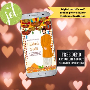 Groom Haldi/Gaye Holud  Mobile phone invite, Maticoor Mobile invitation, E card, Indian wedding invites, Haldi Ceremony Invite