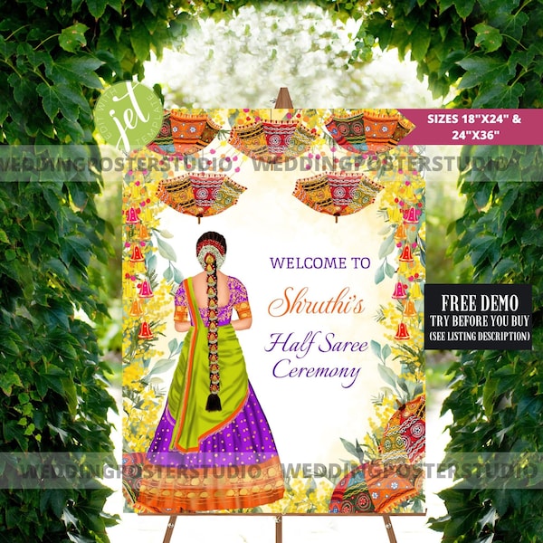 Half Saree Ceremony Sign, Half Saree Welcome Sign, South Indian Welcome Sign, Tamil Ceremony Welcome Sign, Puberty Ceremony Welcome Sign