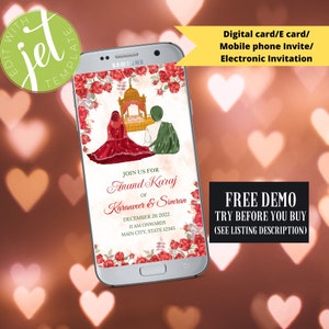 Anand Karaj Mobile phone invite, Punjabi Wedding Invite, Sikh Wedding Phone Invites, Indian wedding invites, Punjabi Wedding, Anand Karaj
