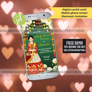 Half Saree Ceremony Digital Invitation: Langa Voni Phone Invite