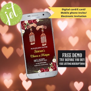 Invito telefonico Choora e Maiyan, matrimoni Punjabi, invito mobile, carta elettronica, invito al matrimonio indiano, invito digitale, invito al matrimonio Sikh