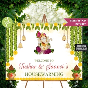 Ganesha Indian HouseWarming Sign, Indain Wedding Sign, Ganesh Puja Sign, Annaprashan welcome sign, Gruhapravesh SIgn, vastu Shanti Sign