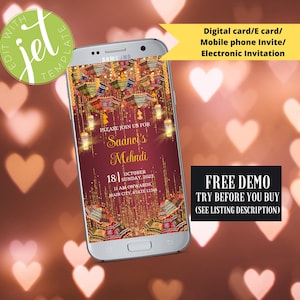 Haldi/Mehndi/Dholki/Sangeet Handy einladen, Mehndi Einladung, Henna Party Einladung, Mehndi lädt ein, indische Hochzeit lädt ein