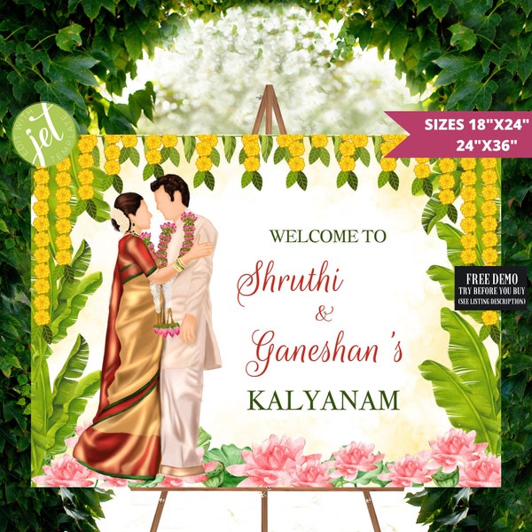 South Indian Wedding sign, Tamil wedding sign, Telugu wedding sign, Kalyanam Sign, Hindu Wedding Sign, Tamil and Telugu Wedding welcome Sign