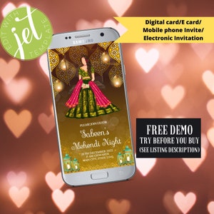 Haldi/Mehndi/Dholki/Sangeet Handy einladen, Mehndi Einladung, Henna Party Einladung, Mehndi lädt ein, indische Hochzeit lädt ein
