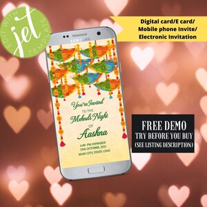 Mehndi/Dholki/Sangeet Mobile phone invite, Mehndi invitation, Henna Party Invitation, Mehndi Invites, Indian wedding invites, digital invite