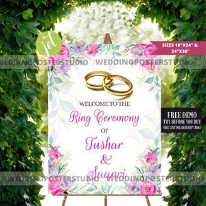 Indian Ring Ceremony Sign: Floral Engagement Welcome (Digital Download)