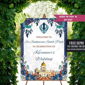 Sukhmani Sahib Path Sign, Sikh Wedding Sign, Sukhmani Sahibji Welcome Board, Punjabi Wedding Sign, Sukhmani Sahib Paath Welcome Board
