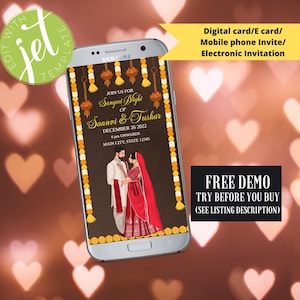 Convite personalizável para celular para várias ocasiões e eventos, convite para celular, cartão eletrônico, convites de casamento indianos, convite digital