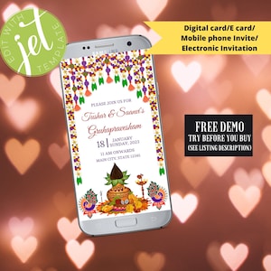 Editable Grihapravesh Invitation: Indian Housewarming, Pooja (Digital)