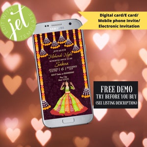 Mehndi Mobile Invite: Henna, Hindu, Muslim Wedding (Digital Download)