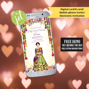 Editable Half Saree Ceremony Phone Invite: Tamil Ritu Kala Sanskar Invitation (Digital Download)