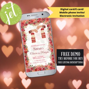 Convite por telefone Choora e Maiyan, casamentos em Punjabi, convite para celular, cartão eletrônico, convite de casamento indiano, convite digital, convite de casamento sikh