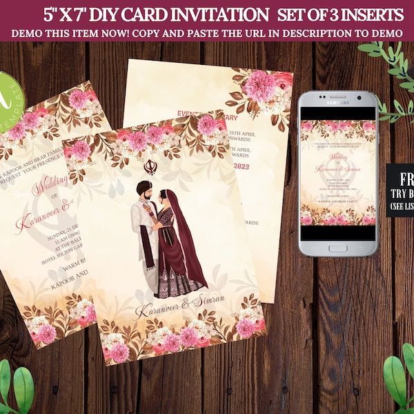 Sikh Wedding Invites, Anand Karaj Invitations, Sikh Wedding Cards, Punjabi Wedding Invite, Digital Sikh Wedding Invites, Punjabi Card Invite