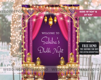 Customizable Dholki/Mehndi Sign: Indian Wedding Decor (Digital Download, 18x24/24x36 PDF/JPG File)
