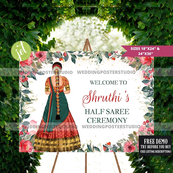 Half Saree Ceremony Sign, Half Saree Welcome Sign, South Indian Welcome Sign, Tamil Ceremony Welcome Sign, Puberty Ceremony Sign