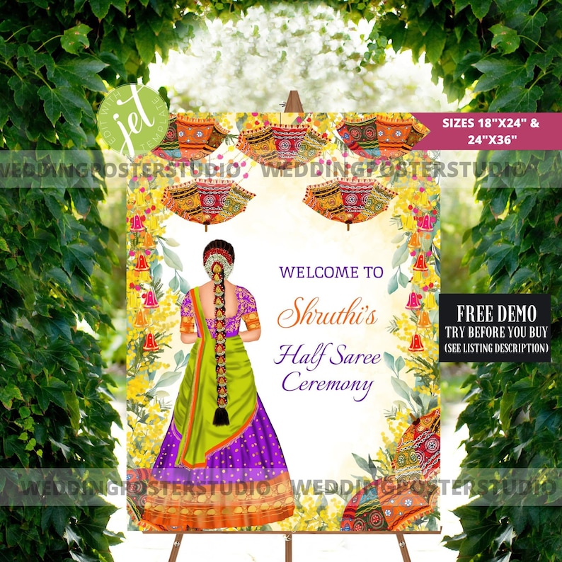 Half Saree Ceremony Sign, Half Saree Welcome Sign, South Indian Welcome Sign, Tamil Ceremony Welcome Sign, Puberty Ceremony Welcome Sign, Pellikuthuru Sign