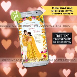 Invitation de téléphone portable Haldi pour couple, invitation Vatna/Pithi, invitation mobile Maticoor, carte E haldi, invitation cérémonie Haldi, invitation Maiyan