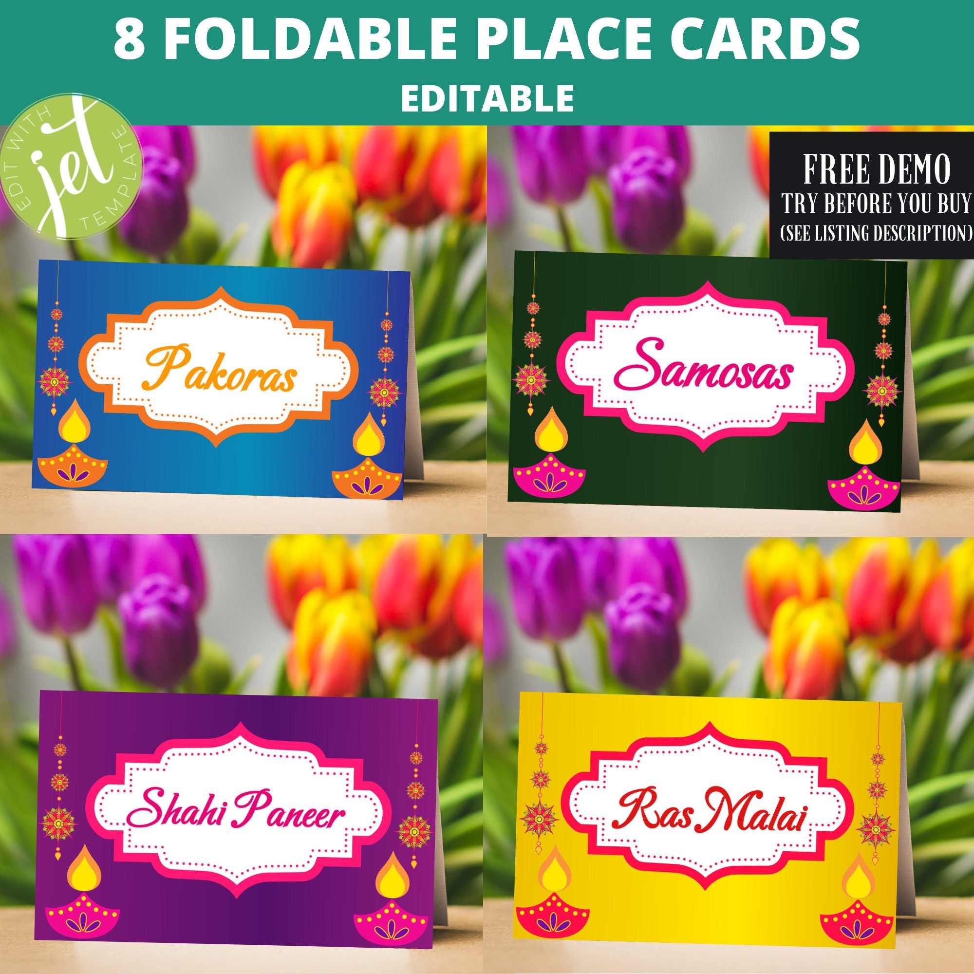 8 diy diwali foldable place cards diwali food cards etsy