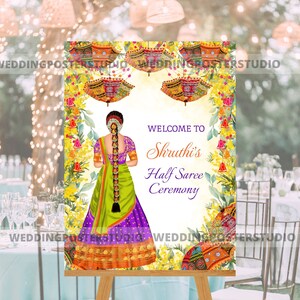 Half Saree Ceremony Sign, Half Saree Welcome Sign, South Indian Welcome Sign, Tamil Ceremony Welcome Sign, Puberty Ceremony Sign, Girl Half Saree Ceremony, Langa Voni Ceremony, pattu pavadai daavani Ceremony, Ritu Kala Samskara, Ritu Shuddhi Sign