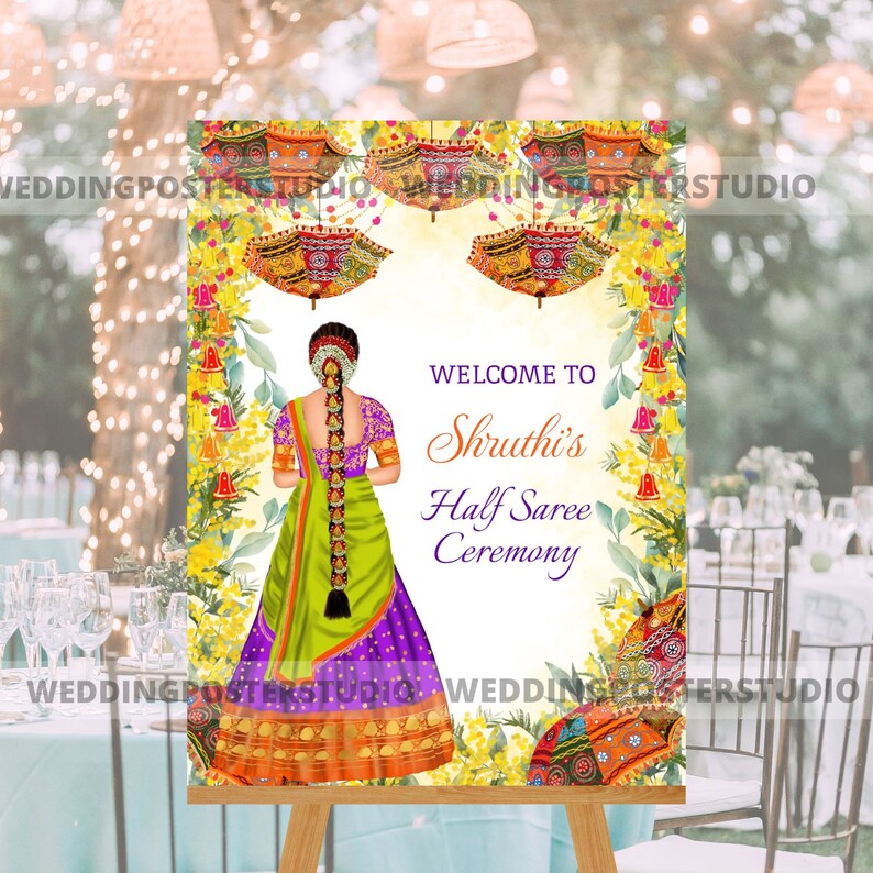 Half Saree Ceremony Sign, Half Saree Welcome Sign, South Indian Welcome Sign, Tamil Ceremony Welcome Sign, Puberty Ceremony Sign, Girl Half Saree Ceremony, Langa Voni Ceremony, pattu pavadai daavani Ceremony, Ritu Kala Samskara, Ritu Shuddhi Sign