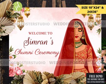 Punjabi Bride Chunni Ceremony sign : Veil Ceremony decor, Sikh wedding (digital download)