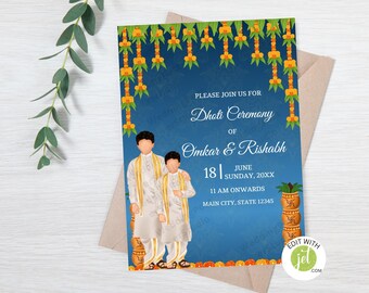 Dhoti Ceremony Invitation: Bartaband digital Invite, Veshti Invite
