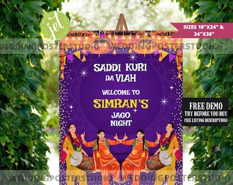 Punjabi Wedding Welcome Sign: Jaggo Night, Maiyan (Digital Download)