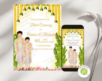 Editable Dhoti Ceremony Invitation: Bartaband digital Invite, Veshti Invite