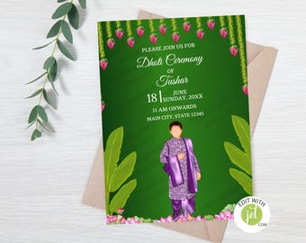 Editable Dhoti Ceremony Invitation: Bartaband digital Invite, Veshti Invite