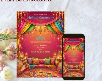 Editable Mehndi Invites, Henna Party Invitations digital download