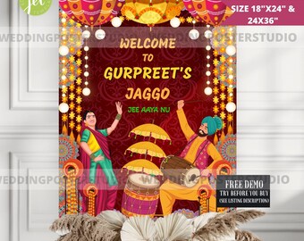 Punjabi Wedding jaggo Night Welcome Sign: Groom jaggo decor (Digital Download)